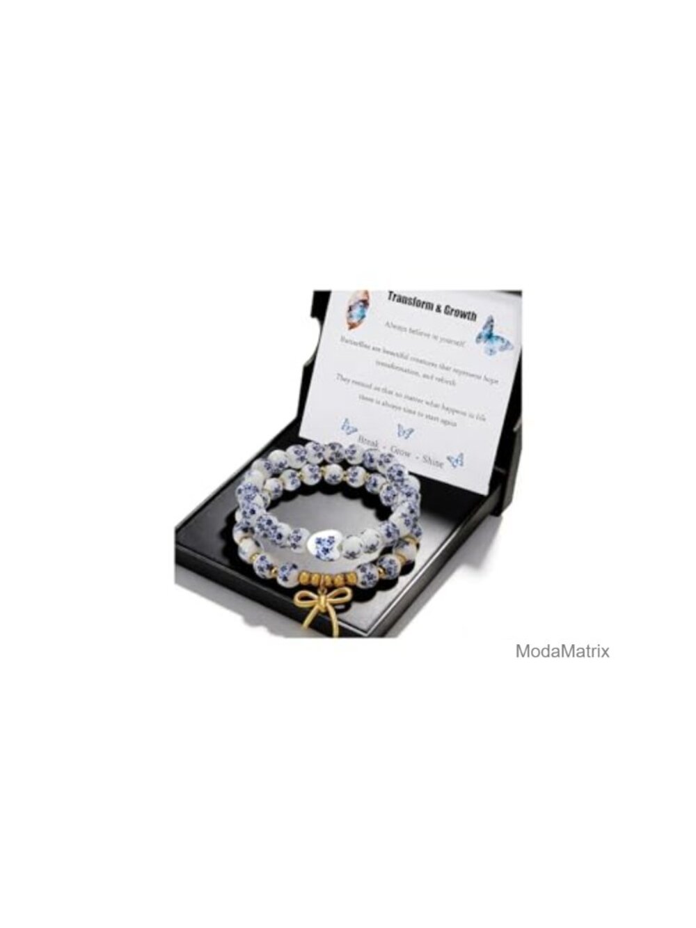 Butterfly Charm Porcelain Beaded Stretch Bracelet Set - Handmade Dainty
